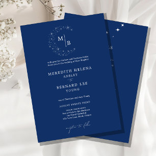 Invitation Détails de monogramme de mariage élégant céleste f