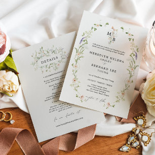 Invitation Détails de monogramme de mariage rustique vintage