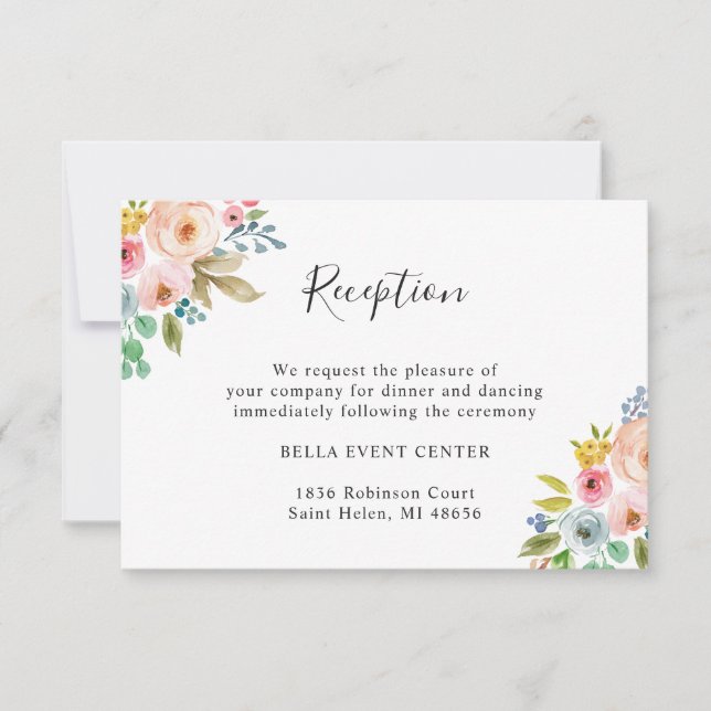 Invitation Détails de réception de mariage floral aquarelle c (Devant)