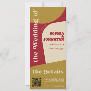 Invitation Détails de RSVP de mariage QR rétro colorés et fan