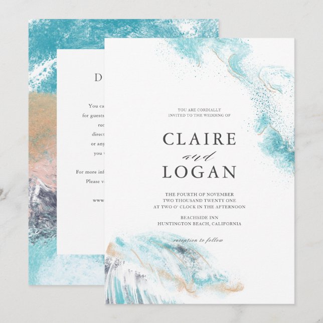 Invitation Détails de vagues bleues éclaboussantes pour un ma (Devant / Derrière)