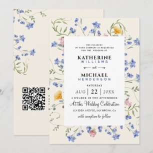 Invitation Détails du code QR du Fleur sauvage aquarelle RSVP