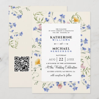 Invitation Détails du code QR du Fleur sauvage aquarelle RSVP