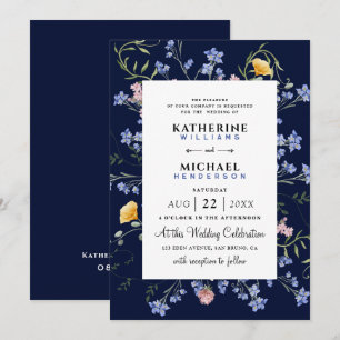 Invitation Détails du code QR du Fleur sauvage aquarelle RSVP