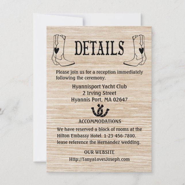 Invitation Détails du mariage campagnard Botte de Bois de Boi (Devant)