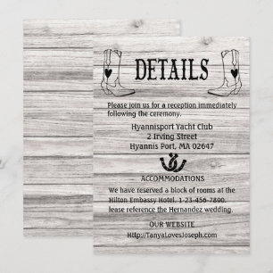 Invitation Détails du mariage campagnard Botte de Bois de Boi