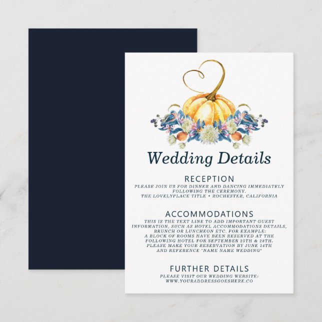 Invitation Détails du Mariage Citrouille d'automne (Devant / Derrière)