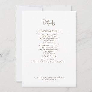 Invitation Détails du Mariage de texte en or blanc
