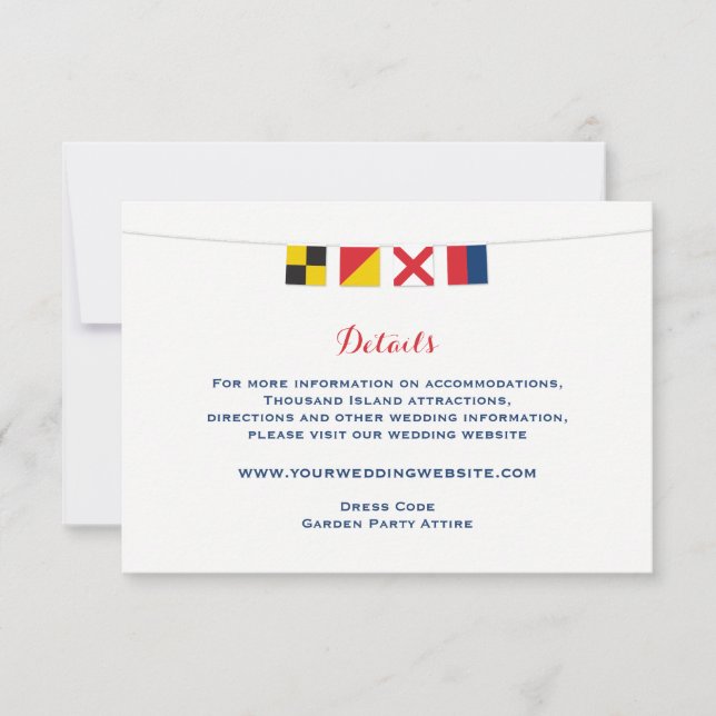 Invitation Détails du Mariage des drapeaux LOVE Nautiques (Devant)