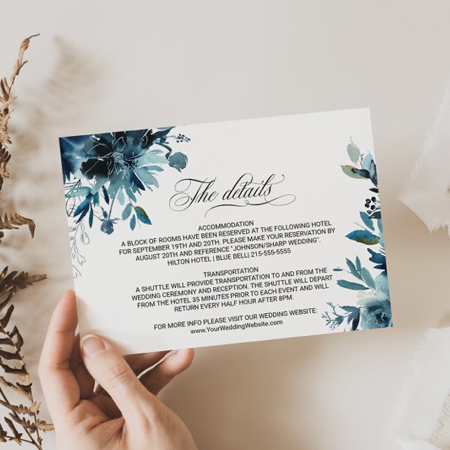 Invitation Détails du Mariage floral de la marine céleste Ins (Créateur téléchargé)