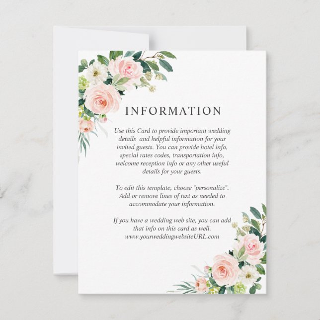 Invitation Détails du Mariage floral rose pâle (Devant)
