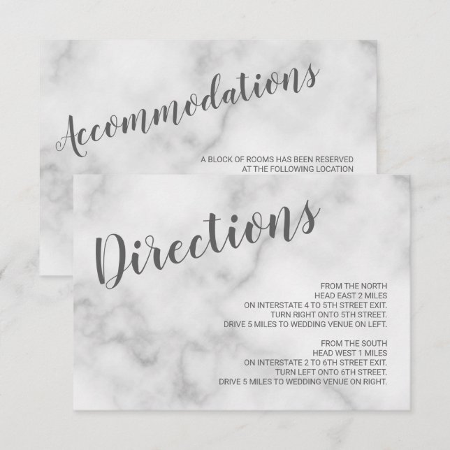 Invitation Détails du Mariage Marbre blanc élégant (Devant / Derrière)