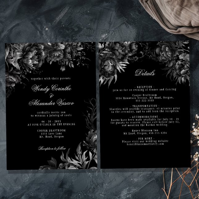 Invitation Détails du Mariage noir gothique classique et (Créateur téléchargé)