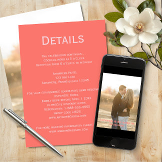 Invitation Détails du Mariage photo Bold Modern Pink and Cora