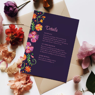 Invitation Détails du mariage Purple Mexican Floral Fiesta