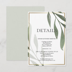 Invitation DÉTAILS DU MARIAGE Sage Green Olive Foliing
