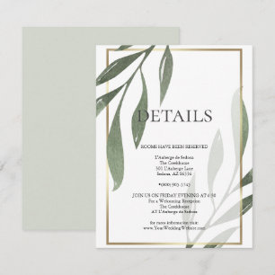 Invitation DÉTAILS DU MARIAGE Sage Green Olive Foliing