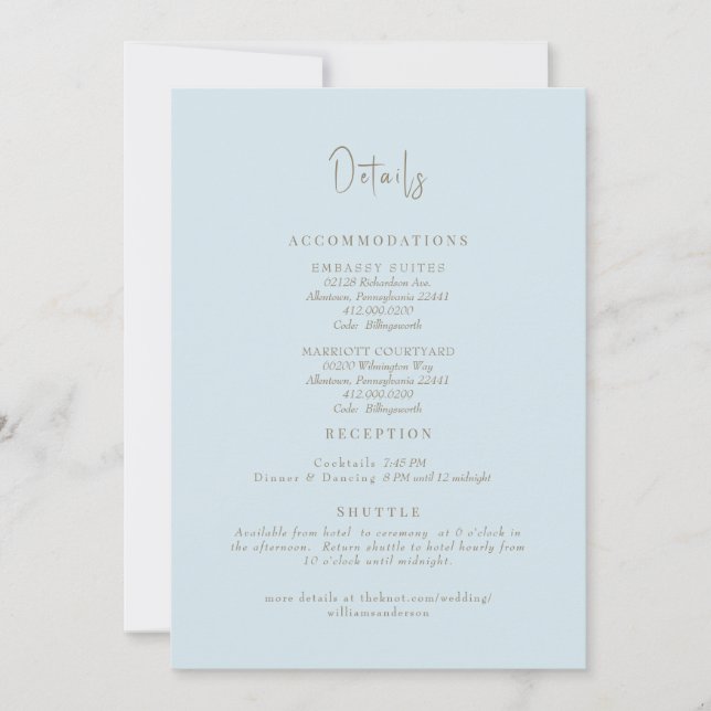 Invitation Détails du Mariage Sky Blue (Devant)