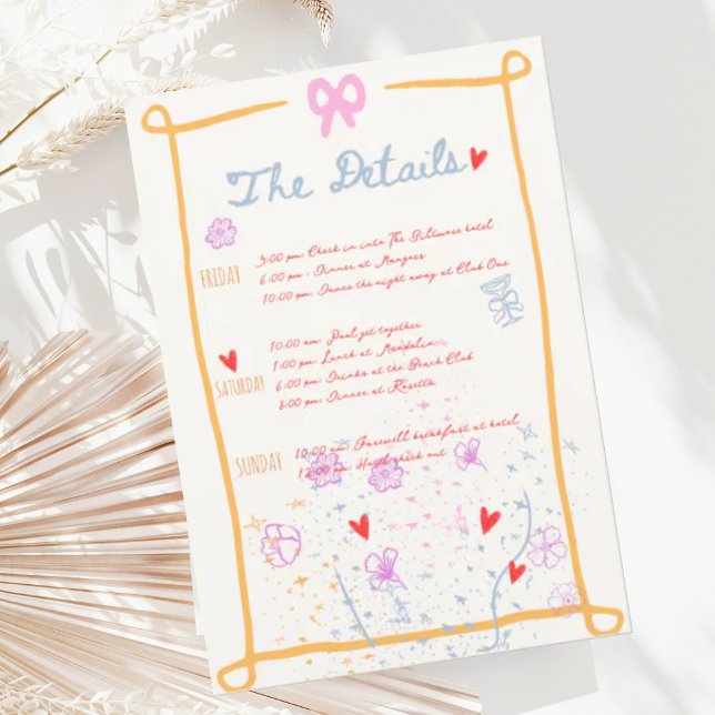 Invitation Détails du week-end du bachelorette tiré à la main (Créateur téléchargé)