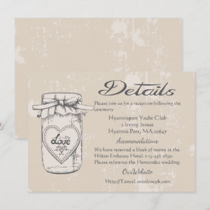 Invitation Détails Mariage Jar Mason Rustique Tan Cœurs