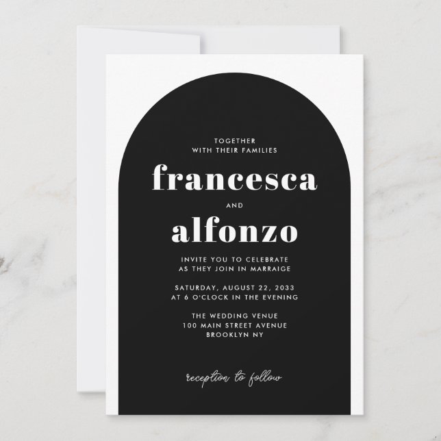 Invitation Détails noir moderne RSVP QR Photo Mariage (Devant)