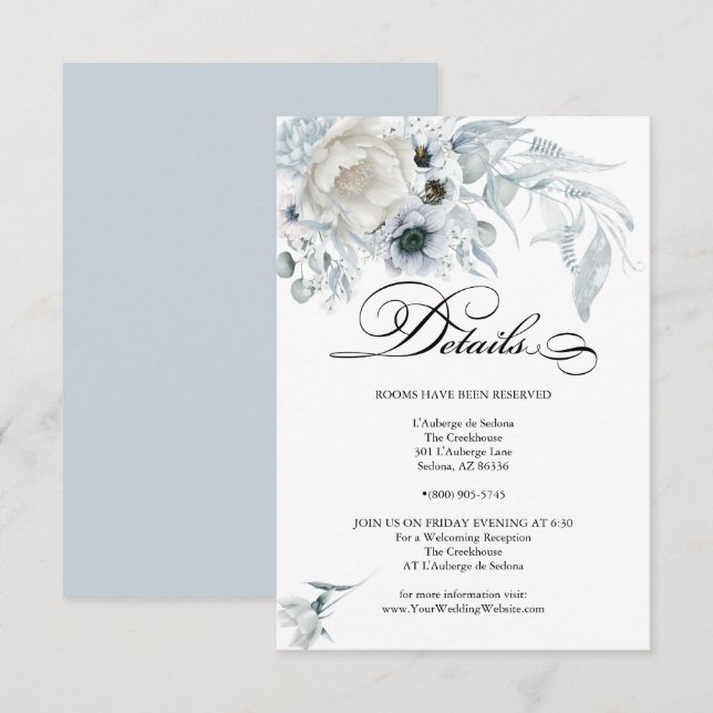 Invitation DÉTAILS | Pastel Dusty Blue Flowers (Devant / Derrière)