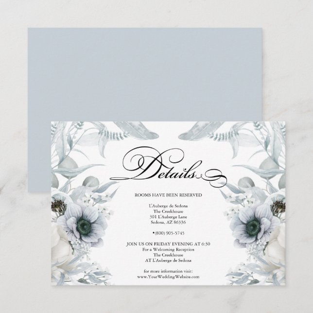 Invitation DÉTAILS | Pastel Dusty Blue Flowers (Devant / Derrière)