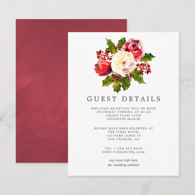 Invitation Détails pour les invités d'un mariage de Noël au h (Devant / Derrière)