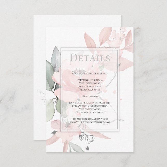 Invitation DÉTAILS | Roses d'aquarelle rose (Devant / Derrière)