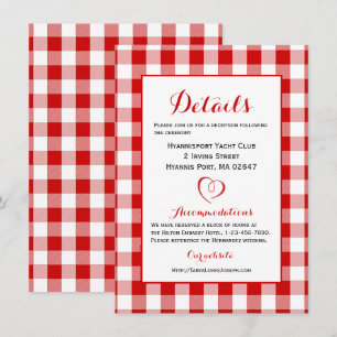 Invitation Détails Rustiques Rayures Rouge Blanc Vichy