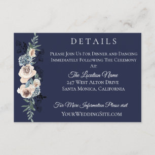 Invitation Détails sur l'Mariage Floral au Champagne bleu Nav