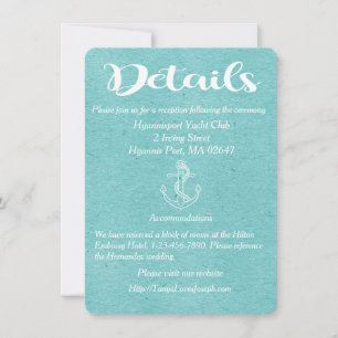 Invitation Détails Turquoise Bleu Ancre Nautique Mariage