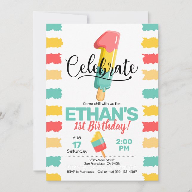 Invitation d'été 1er anniversaire avec Popsicle (Devant)