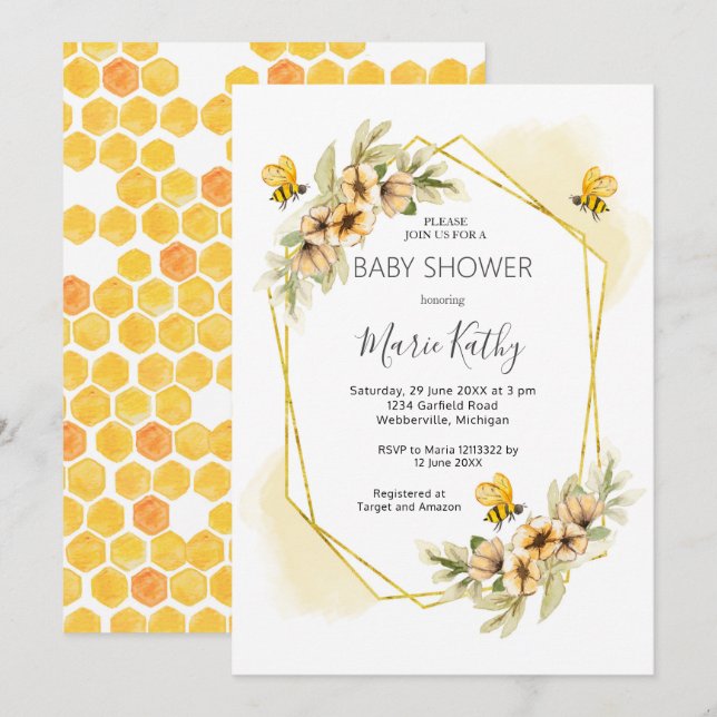 Invitation d'été Baby shower d'abeilles (Devant / Derrière)