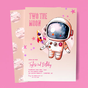 Invitation Deux à la Lune Rose Pêche 2ème Anniversaire