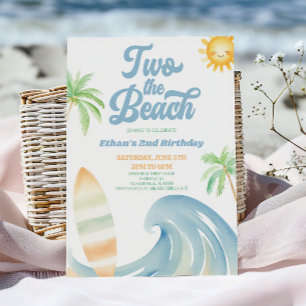 Invitation Deux à la plage Surf Blue 2ème Fête d'anniversaire