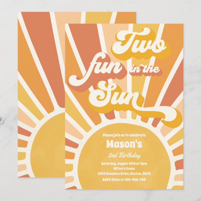 Invitation Deux Amusement Au Soleil Sunshine 2e Anniversaire (Devant / Derrière)