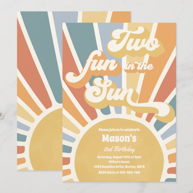 Invitation Deux Amusement Au Soleil Sunshine 2e Anniversaire (Devant / Derrière)