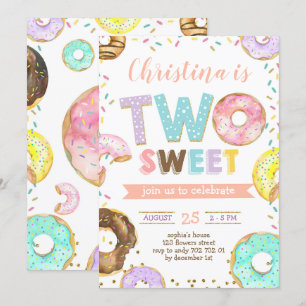 Invitation Deux ânesse de Donut Girl 2e anniversaire saupoudr