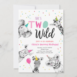 Invitation Deux animaux sauvages de la fête Safari deuxième a