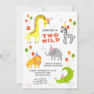 Invitation Deux Animaux Sauvages de Safari 2e Anniversaire