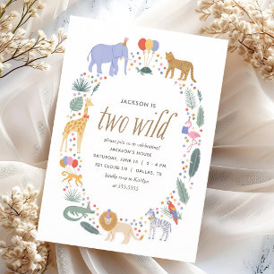 Invitation Deux Animaux Sauvages de Safari 2ème Anniversaire