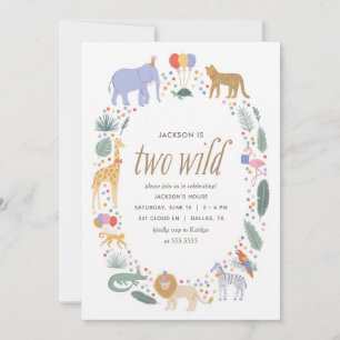 Invitation Deux Animaux Sauvages de Safari 2ème Anniversaire