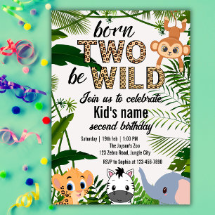 Invitation Deux Animaux Sauvages de Safari Jungle Enfants 2èm