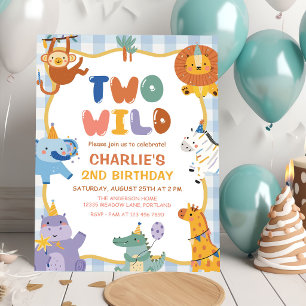Invitation DEUX ANIMAUX SAUVAGES Fête Safari Enfants 2ème Ann