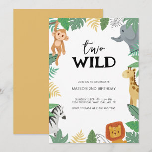 Invitation Deux animaux sauvages Safari 2ème fête d'anniversa