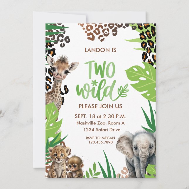 Invitation Deux animaux sauvages Safari Deuxième fête d'anniv (Devant)
