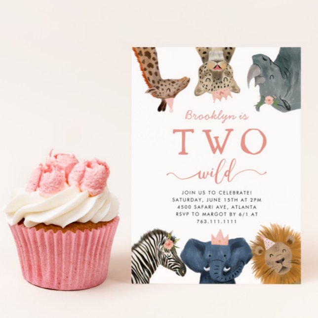 Invitation Deux animaux sauvages Safari Girl's 2e anniversair (Créateur téléchargé)