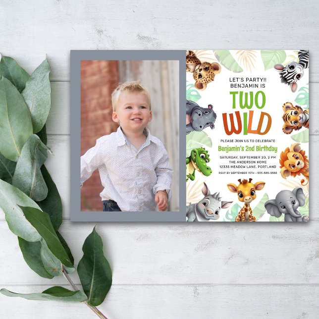 Invitation Deux animaux sauvages Safari photo enfant 2e anniv (Créateur téléchargé)