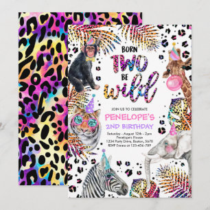 Invitation Deux animaux sauvages Safari Rainbow Cheetah Anniv